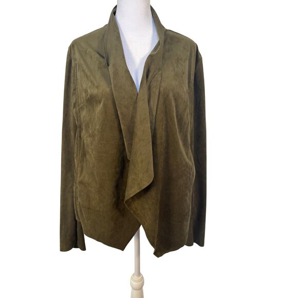 Kut From the‎ Kloth Faux Ultra Suede Moss Green Jacket SOFT W Hi Low Hem - Picture 2 of 9
